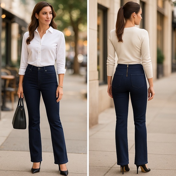 Spanx Signature Waist Slim Bootcut Jeans Dark Indigo Blue Midnight Rinse Size 31 - Picture 5 of 8